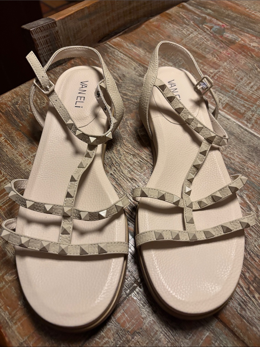 VANELI Ivory Studded T-Strap Sandals
